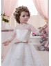 Long Sleeves Lace Tulle Floor Length Fairytale Flower Girl Dress 